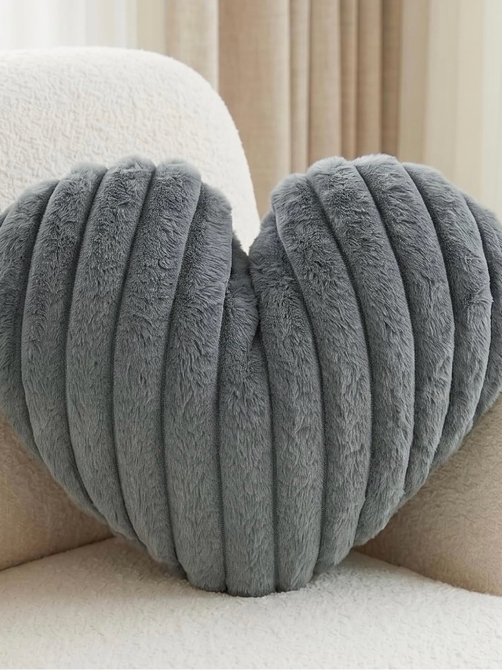 Amazon Plush Ribbed Heart Pillow - Gray